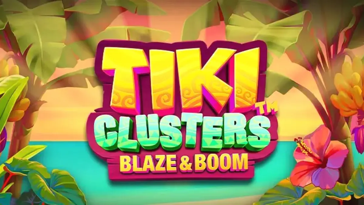 Tampilan antarmuka seluler slot Tiki Clusters Blaze & Boom dengan latar belakang hutan tropis