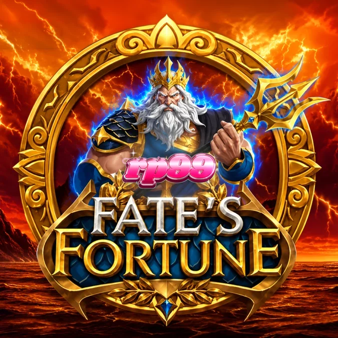Tampilan layar permainan slot Fate’s Fortune dengan gulungan dan simbol mitologi Yunani